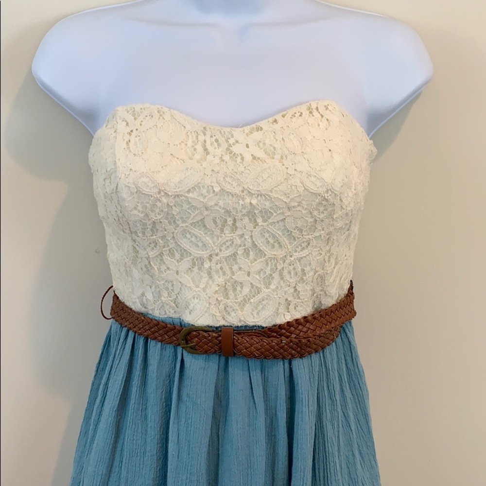 City Triangles Strapless Lace Top Belted Dress - Picture 2 of 8